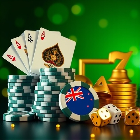 Premium casino gaming experience with poker chips, cards and dice